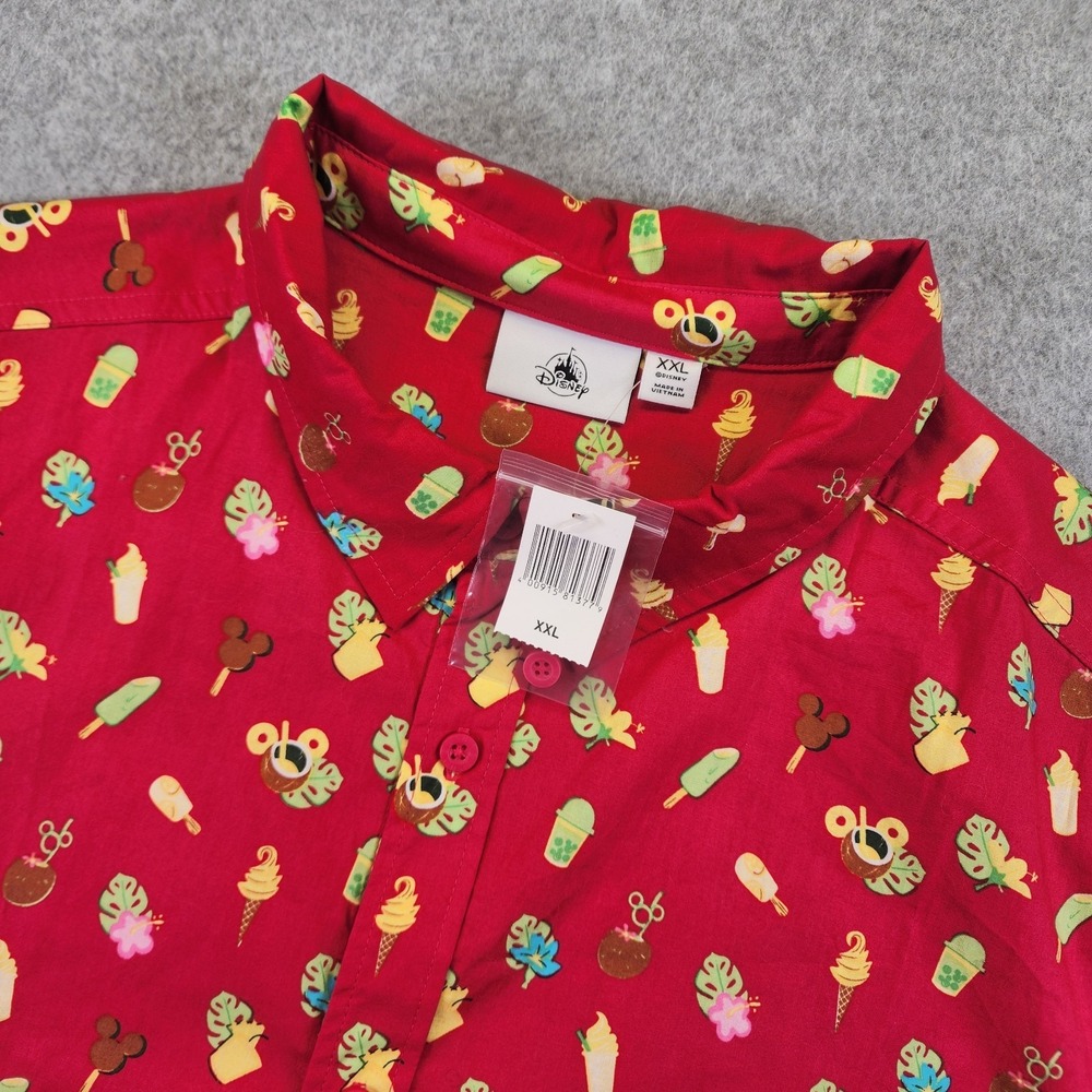 NEW Disney Parks Men's XXL 2XL Aloha Polynesian Snacks Treats Hawaiian Shirt
